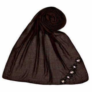 Designer cotton one sided hijab  - Brown